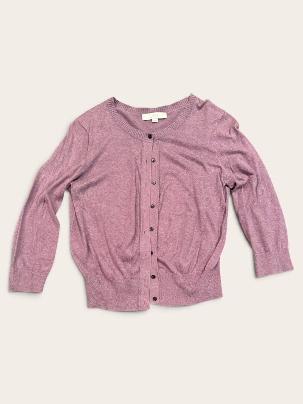 LOFT Womenโs Mauve Pink Button Front Cardigan Sweater Size M
